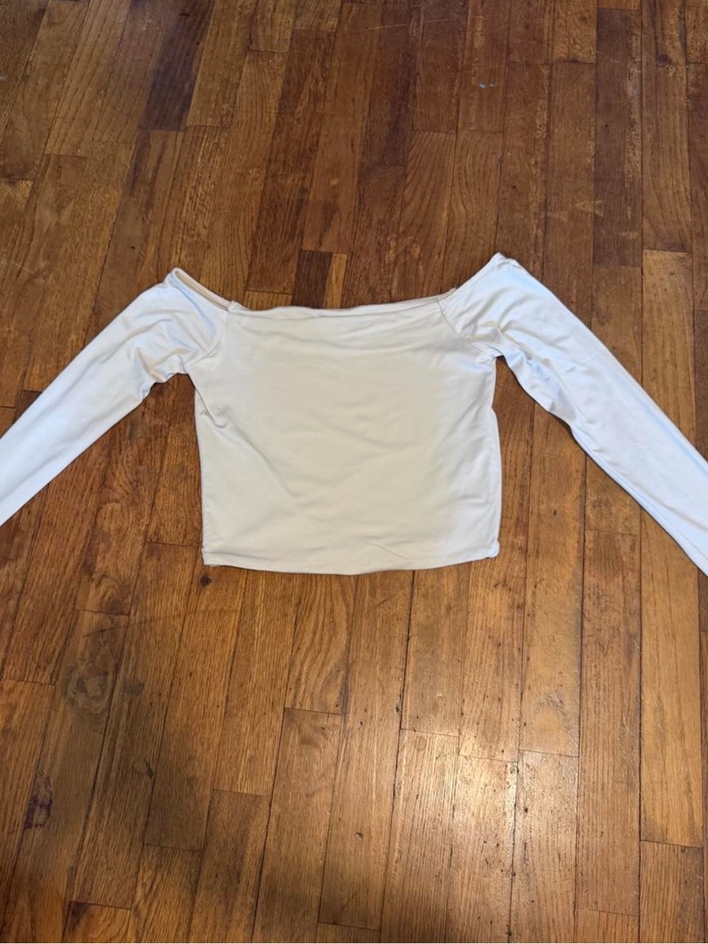 Off-Shoulder Long Sleeve Crop Top - cream